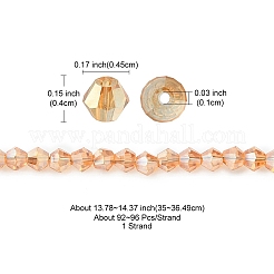 透明電気めっきガラス ビーズ 連売り  虹メッキ  多面カット双円錐形  ペルー  4x4.5mm  穴：1mm  約92~96個/連  13.78~14.37インチ&nbsp;EGLA-YW0001-50C