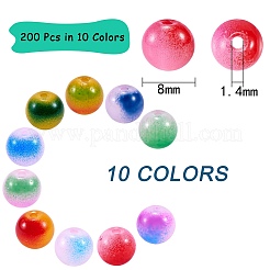 200個10色スプレー塗装ガラスビーズ  ラウンド  ミックスカラー  8x7.5mm  穴：1.4mm  20個/カラー&nbsp;GLAA-SZ0001-79