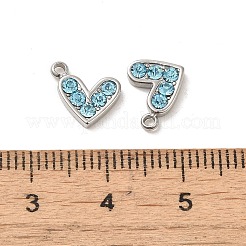 304ステンレスペンダント  ラインストーン付き  ハートチャーム  アクアマリン  9x10x2mm  穴：1.4mm&nbsp;STAS-L025-005P-02