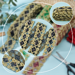 エスニック風刺繍ポリコットンリボン  ガーゼとスパンコール付き  ジャカードリボン  チロリアンリボン  服飾材料  菱形模様  ブラック  2-1/2インチ（62mm）&nbsp;OCOR-WH0066-34D