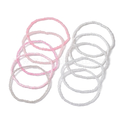 10Pcs Pink & White Rondelle Glass Seed Beaded Stretch Bracelet Sets&nbsp;BJEW-JB10419