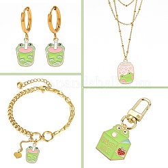 15個3スタイルアロイエナメルペンダント  カエルチャームで飲む  ライトゴールド  グリーン  24.5~25x15~18x1mm  穴：2mm  5個/スタイル&nbsp;ENAM-CJ0004-35