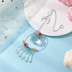 丸型ガラス、アクリル、201ステンレススチール製太陽月吊り下げサンキャッチャー  真鍮チェーンと304ステンレススチールの丸カン付き  カラフル  230mm&nbsp;HJEW-JM04657
