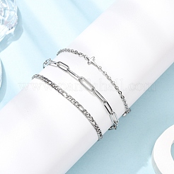3Pcs 3 Styles 304 Stainless Steel Figaro & Paperclip Chain Bracelets & Link Bracelets for Women&nbsp;BJEW-JB12432