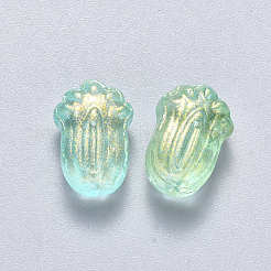 透明なスプレー塗装ガラスビーズ  グリッターパウダー付き  パッチョイ  アクアマリン  11x7.5x5.5mm  穴：1mm&nbsp;GLAA-S190-004A-04