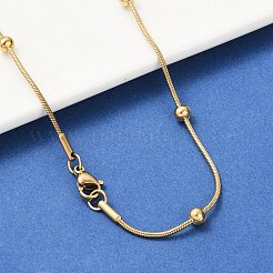 304ステンレススチールラウンドスネークチェーンネックレス  ラウンドビーズやカニカン付き  ゴールドカラー  16.53インチ（42cm）  1.3mm&nbsp;STAS-G244-88B-G