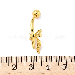 真鍮パヴェクリアキュービックジルコニアカーブバーベル蝶結びベリーリング  ゴールドカラー  28x10x10mm  ピン：1.8mm  ヘッド：5mm&nbsp;AJEW-L099-01B-G