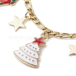 クリスマスツリー サンタクロース 合金 エナメル チャーム ブレスレット  女性用304ステンレススチールツイストチェーンブレスレット  ゴールドカラー  7-1/4インチ（18.4cm）&nbsp;BJEW-TA00491