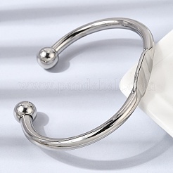 304ステンレススチール製カフバングル  女性のためのトルクバングル  ステンレス鋼色  内径：2.09インチ（5.3cm）x2.72インチ（6.9cm）&nbsp;BJEW-D408-31P