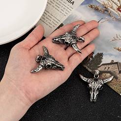 316サージカルステンレススチール製ビッグペンダント  牛の頭蓋骨  アンティークシルバー  43x50x11mm  穴：8x4mm&nbsp;STAS-E070-29
