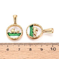 304ステンレススチールとエナメルペンダント  フラットラウンドのチャーム  ゴールドカラー  クジラ  18x15.5~16x3mm  穴：7.5x3mm&nbsp;STAS-T072-75B-G