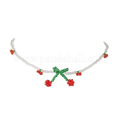 Glass Seed Beaded Cherry Pendant Necklace&nbsp;NJEW-JN04648