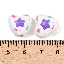 手作りの陶器ビーズ  手描きの陶器ビーズ  ハート  光沢釉の磁器  スター  14~15x14~15x7~8mm  穴：3mm&nbsp;PORC-P035-01A-04