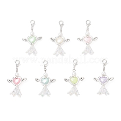 Acrylic Imitation Pearl Flower Heart Angel with Alloy Wings Pendant Decorations&nbsp;HJEW-JM03984