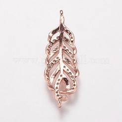 真鍮キュービックジルコニアリンク  カドミウムフリー＆鉛フリー  葉  透明  ローズゴールド  30.5x10x2.5mm  穴：1mm&nbsp;ZIRC-K070-20RG