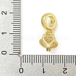 Rack Plating Brass Pave Clear AB Cubic Zirconia Heart Balloon European Dangle Charms&nbsp;KK-Z067-42G