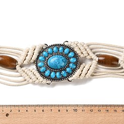 Bohemian Style Antique Silver Alloy Resin Oval & Wood Beads Waxed Cord Chain Belts for Women&nbsp;AJEW-K053-01