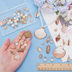 Alloy & Natural Sea Shell & Shell & ABS Imitation Pearl Pendants&nbsp;FIND-WR0012-70