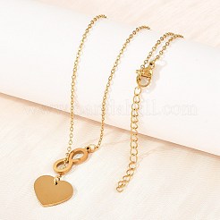 Adjustable 304 Stainless Steel Infinity Heart Pendant Lariat Necklaces&nbsp;NJEW-H093-04G
