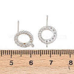真鍮マイクロパヴェクリアキュービックジルコニアリングスタッドピアス金具  カン付き  プラチナ  12x10mm  穴：1.2mm  ピン：0.8mm&nbsp;KK-Z133-02P-02