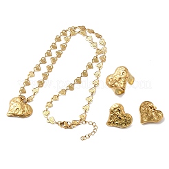 Heart 304 Stainless Steel Pendant Necklaces & Stud Earrings & Cuff Ring Sets for Women&nbsp;SJEW-F226-01G