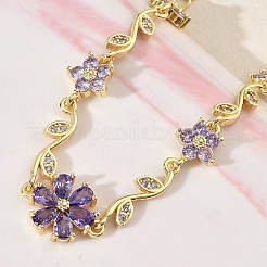 Brass Micro Pave Cubic Zirconia Link Chain Bracelets for Women&nbsp;BJEW-C156-04D-01G