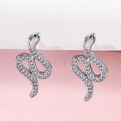 真鍮クリアキュービックジルコニアフープピアス  ヘビ  プラチナ  22x11.5x13.5mm&nbsp;EJEW-Q014-36P
