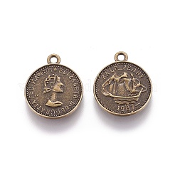 合金ペンダント  カドミウムフリー＆ニッケルフリー＆鉛フリー  フラットラウンド  アンティークブロンズ  22x17.5x2mm  穴：2mm&nbsp;PALLOY-3760-AB-FF