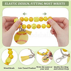 1Pc Printed Acrylic & Faux Suede Tassel Pendant & Wood Bead Keychains&nbsp;HJEW-SP0001-86B