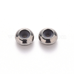 304ステンレススチールビーズ  内部のゴムと  スライダービーズ  ロンデル  ステンレス鋼色  6x3mm  穴：3mm  ゴム穴：1.2mm&nbsp;LS-STAS-S103-18A-P-1