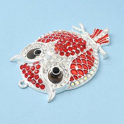 亜鉛合金チャーム  ラインストーン付き  フクロウ  ルビー  57.5x37.5x12mm  穴：2.2mm&nbsp;ALRI-Q364-01S-01