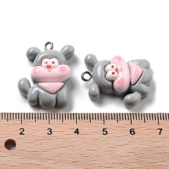 不透明樹脂の子犬ペンダント  スカーフ付き犬チャーム  グレー  27x20x9mm  穴：2mm&nbsp;LS-RESI-R444-02D