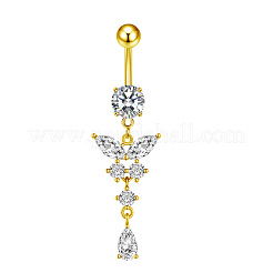 316L Surgical Stainless Steel Cubic Zirconia Butterfly Curved Barbell Dangle Belly Rings&nbsp;WGB11C1-09