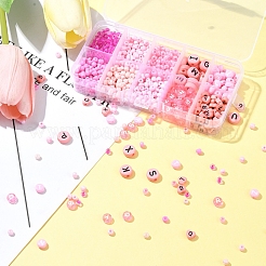 DIY フラットラウンド & ハート アクリル & ガラス シードビーズ ジュエリー作り ファインディング キット  パールピンク  4~10x4~10x2.5~4.5mm  穴：1.2~2mm&nbsp;DIY-FS0006-43A