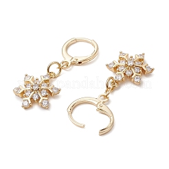 Christmas Snowflake Brass Micro Pave Clear Cubic Zirconia Hoop Earrings&nbsp;EJEW-JE06158-01