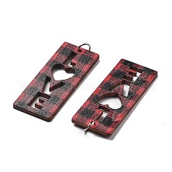 印刷された木製のペンダント  鉄のリング付き  バレンタインデーコレクション  長方形  50x20.5x2.5mm  穴：5mm&nbsp;FIND-R050-02I