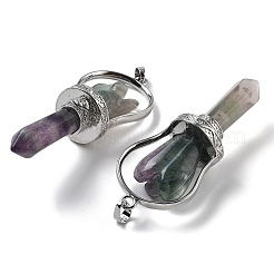 天然蛍石の尖った大きなペンダント  真鍮製の金具が付いたファセット加工の弾丸と天使のチャーム  ラックめっき  プラチナ  71~77x27~28x19~20mm  穴：6.5x4.5mm&nbsp;KK-H491-01P-05