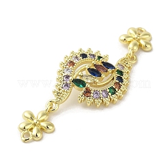 Rack Plating Brass Pave Colorful Cubic Zirconia Flower Connector Charms&nbsp;KK-C052-37D-G
