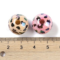 UVメッキレインボー虹色不透明アクリルビーズ  プリントされたラウンドビーズ  ミックスカラー  ヒョウ  15.7~16mm  穴：3.8mm&nbsp;MACR-K361-02A