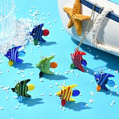 7個 7色 手作りガラスペンダント  熱帯魚  ミックスカラー  30~34x26~27.5x12.5~14.5mm  穴：2.5~4mm  1pc /カラー&nbsp;GLAA-CJ0002-99