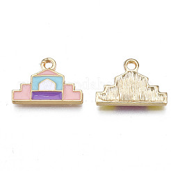 合金エナメルチャーム  カドミウムフリー＆鉛フリー  ライトゴールド  城  ピンク  12x17.5x2mm  穴：1.6mm&nbsp;PALLOY-S133-011A