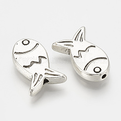 チベット風合金ビーズ  魚  カドミウムフリー＆鉛フリー  アンティークシルバー  19.5x13x4mm  穴：1.5mm  約290個/1000g&nbsp;TIBEP-S317-24AS-RS