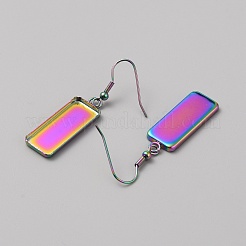 304ステンレススチールダングルイヤリングファインディング  長方形  虹色  47x11mm  内径：25.5mm  ピン：0.8mm&nbsp;STAS-WH0016-66RC