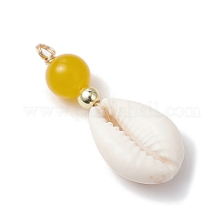 Natural Cowrie Shell & Natural Dyed Malaysia Jade Round Pendants&nbsp;PALLOY-JF03832-01