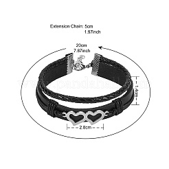 5pcs5スタイルレトロレザーコードマルチ連ブレスレット  ワックスコットンコード付き  混合形状 201 ステンレススチールリンク  鉄製のリボンの端と304ステンレススチール製のロブスタークロウ留め金  ブラック  7-7/8インチ（20cm）  14mm  1個/スタイル&nbsp;BJEW-SZ0001-26