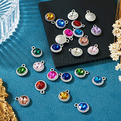 24個12色k5ガラスペンダント  フラットラウンド  多面カット  合金パーツ  プラチナ  17~17.7x14x5.2~6mm  穴：2mm  2個/カラー&nbsp;FIND-TA0007-92P