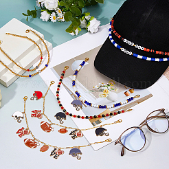 8Pcs 8 Styles Polymer Clay & Glass & Acrylic Bead Baseball Cap Chains&nbsp;HJEW-FH00214