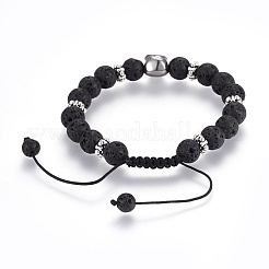 Adjustable Natural Lava Rock Braided Bead Bracelets&nbsp;BJEW-JB03976