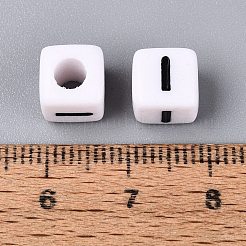 不透明なアクリルビーズ  番号の立方体  エナメル  ブラック  文字I  7.5~8x7.5~8x8~8.5mm  穴：3.6~4mm  約1200個/500g&nbsp;SACR-N020-04A-I