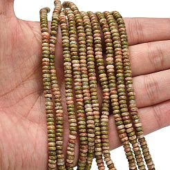 天然石ユナカイトビーズ連売り  ロンデル  4x1.5mm  穴：0.7mm  約155個/連  14.96''（38センチメートル）&nbsp;G-L635-A15-4x2mm